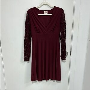 Ashley Graham Beyond Maroon Long Sleeve V-Neck Cocktail Dress